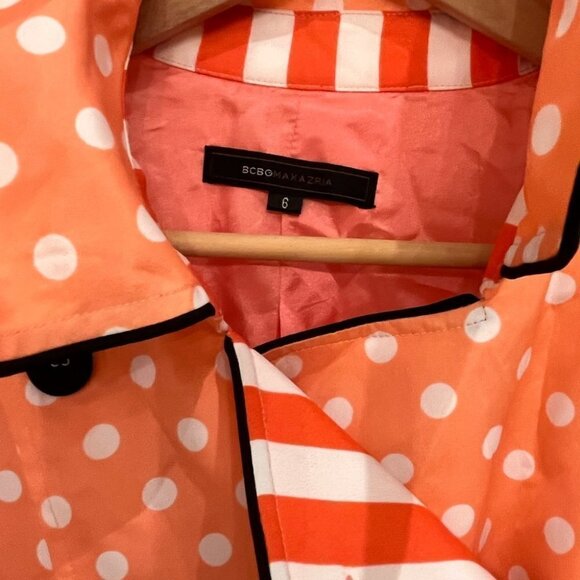 Bcbg coral polkat dot trench jacket 100% silk size 6 - Picture 3 of 12